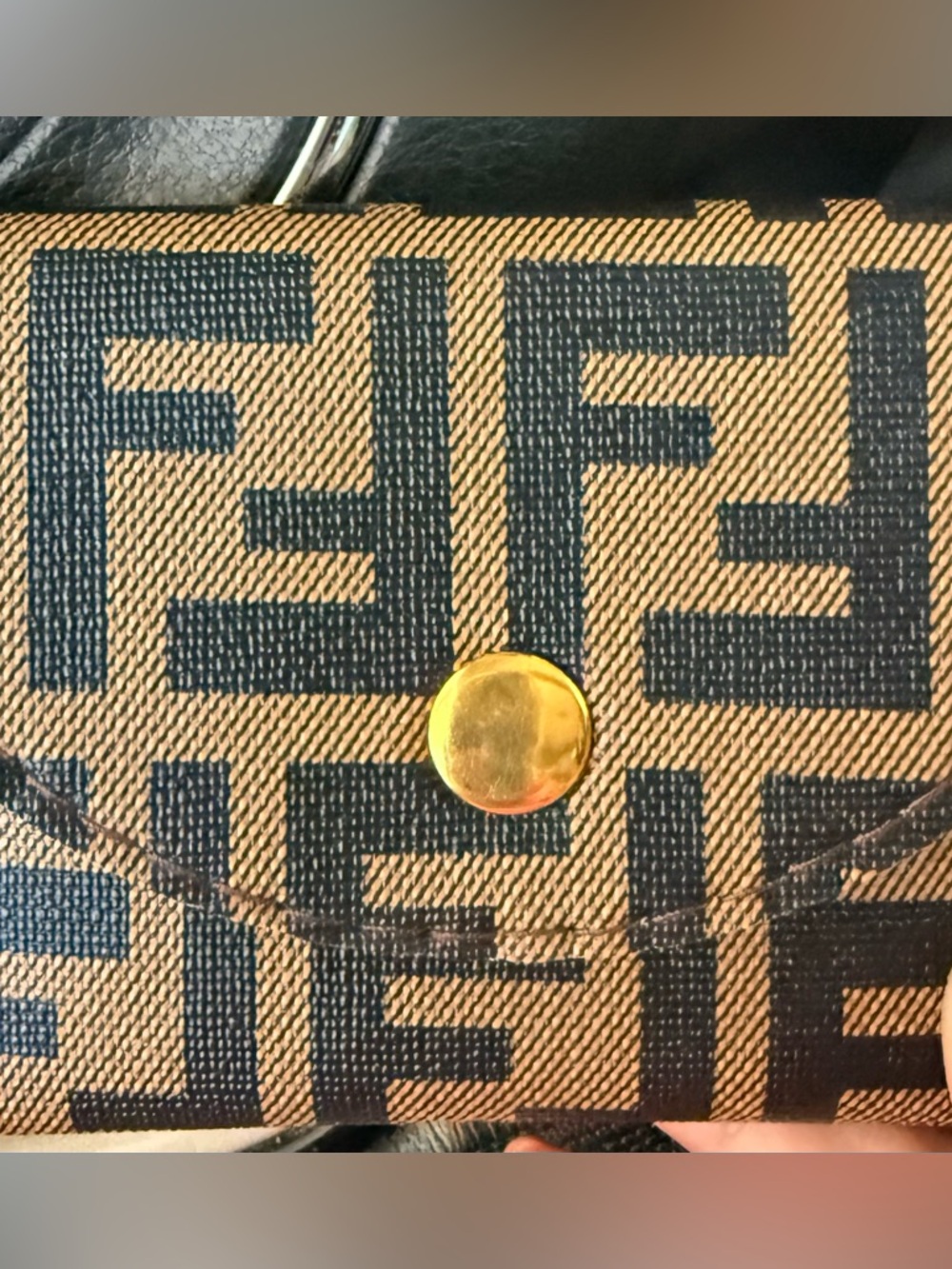 Fendi Black Interior  Card Pouch wallet with Gold Snap